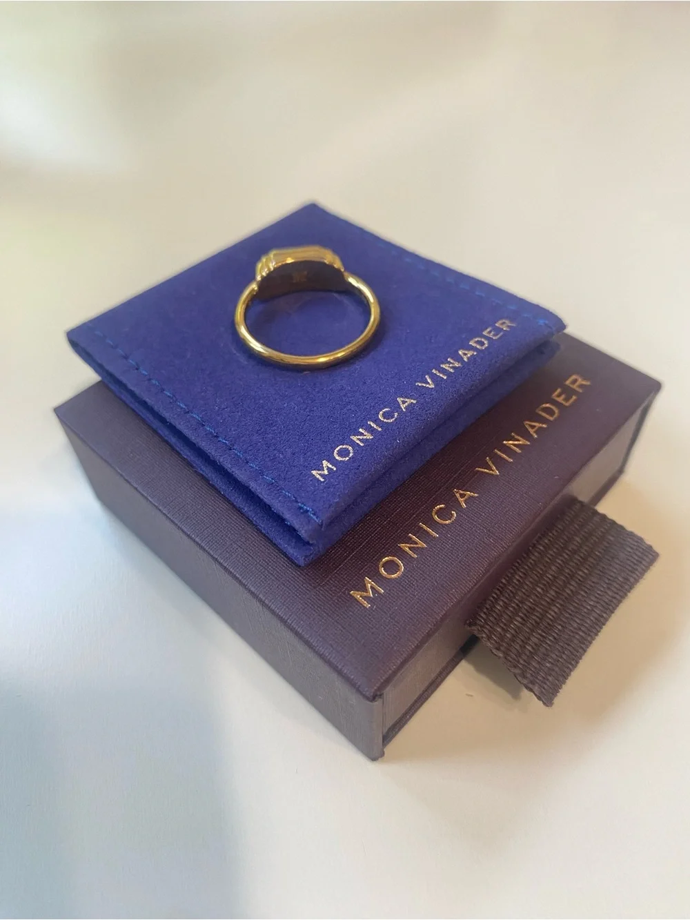 MONICA VINADER Baja Deco Ring with Green vermeil stone and 18k gold